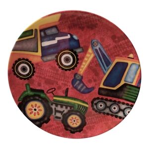 Vibrant Color Construction Vehicle and Tractor Kids Melamine  Dinner Plate